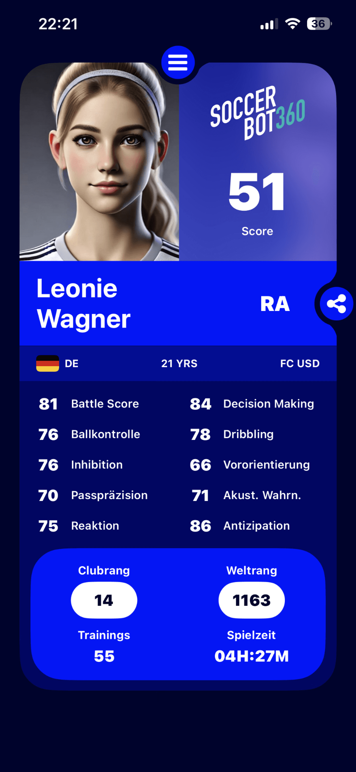 SoccerBot360 Player App Screenshot 1
