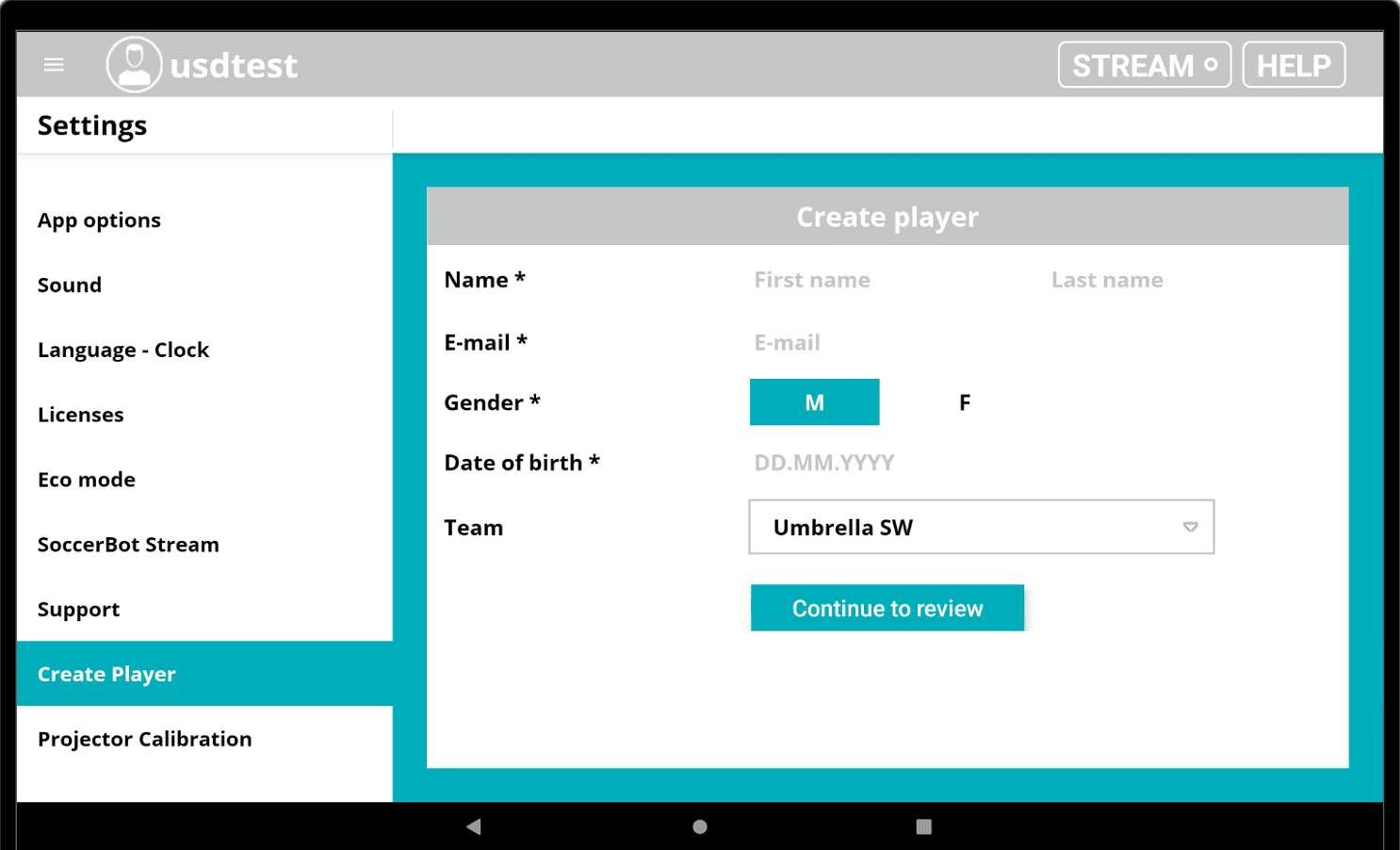 Spielerinnen und Spieler direkt am Tablet anlegen